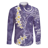 Violet Polynesian Tribal Frangipani Tropical Vibe Family Matching Off The Shoulder Long Sleeve Dress and Hawaiian Shirt LT14 Dad's Shirt - Long Sleeve Violet - Polynesian Pride