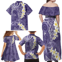 Violet Polynesian Tribal Frangipani Tropical Vibe Family Matching Off Shoulder Maxi Dress and Hawaiian Shirt LT14 - Polynesian Pride