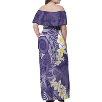 Violet Polynesian Tribal Frangipani Tropical Vibe Family Matching Off Shoulder Maxi Dress and Hawaiian Shirt LT14 - Polynesian Pride