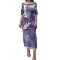 Violet Polynesian Tribal Frangipani Tropical Vibe Family Matching Puletasi and Hawaiian Shirt LT14 Mom's Dress Violet - Polynesian Pride
