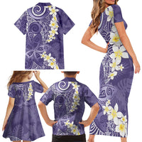Violet Polynesian Tribal Frangipani Tropical Vibe Family Matching Short Sleeve Bodycon Dress and Hawaiian Shirt LT14 - Polynesian Pride