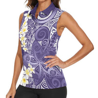 Violet Polynesian Tribal Frangipani Tropical Vibe Women Sleeveless Polo Shirt LT14 - Polynesian Pride