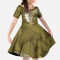 Gold Polynesian Tribal Frangipani Tropical Vibe Family Matching Long Sleeve Bodycon Dress and Hawaiian Shirt LT14 Daughter's Dress Gold - Polynesian Pride