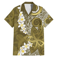 Gold Polynesian Tribal Frangipani Tropical Vibe Family Matching Mermaid Dress and Hawaiian Shirt LT14 Dad's Shirt - Short Sleeve Gold - Polynesian Pride