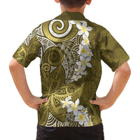 Gold Polynesian Tribal Frangipani Tropical Vibe Family Matching Off The Shoulder Long Sleeve Dress and Hawaiian Shirt LT14 - Polynesian Pride