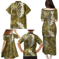 Gold Polynesian Tribal Frangipani Tropical Vibe Family Matching Puletasi and Hawaiian Shirt LT14 - Polynesian Pride
