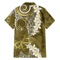 Gold Polynesian Tribal Frangipani Tropical Vibe Family Matching Puletasi and Hawaiian Shirt LT14 - Polynesian Pride