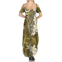 Gold Polynesian Tribal Frangipani Tropical Vibe Family Matching Summer Maxi Dress and Hawaiian Shirt LT14 - Polynesian Pride