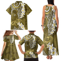 Gold Polynesian Tribal Frangipani Tropical Vibe Family Matching Tank Maxi Dress and Hawaiian Shirt LT14 - Polynesian Pride