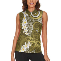 Gold Polynesian Tribal Frangipani Tropical Vibe Women Sleeveless Polo Shirt LT14 - Polynesian Pride
