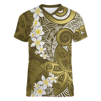 Gold Polynesian Tribal Frangipani Tropical Vibe Women V-Neck T-Shirt LT14 Female Gold - Polynesian Pride