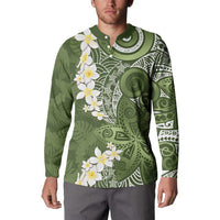 Green Polynesian Tribal Frangipani Tropical Vibe Button Sweatshirt