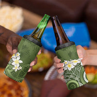 Green Polynesian Tribal Frangipani Tropical Vibe 4 in 1 Can Cooler Tumbler