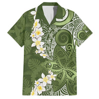 Green Polynesian Tribal Frangipani Tropical Vibe Family Matching Off The Shoulder Long Sleeve Dress and Hawaiian Shirt LT14 Dad's Shirt - Short Sleeve Green - Polynesian Pride