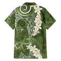 Green Polynesian Tribal Frangipani Tropical Vibe Family Matching Short Sleeve Bodycon Dress and Hawaiian Shirt LT14 - Polynesian Pride