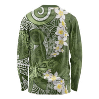 Green Polynesian Tribal Frangipani Tropical Vibe Long Sleeve Shirt
