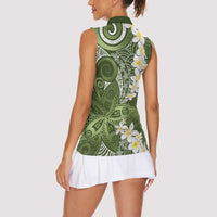 Green Polynesian Tribal Frangipani Tropical Vibe Women Sleeveless Polo Shirt LT14 - Polynesian Pride