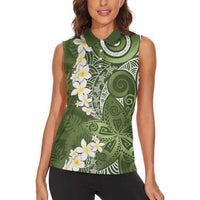 Green Polynesian Tribal Frangipani Tropical Vibe Women Sleeveless Polo Shirt LT14 - Polynesian Pride