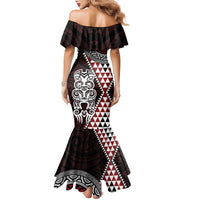 Red Aotearoa Niho Taniwha Family Matching Mermaid Dress and Hawaiian Shirt Maori Mythology Tooth - Taniko Motifs LT14 - Polynesian Pride