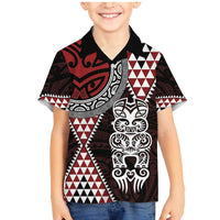 Red Aotearoa Niho Taniwha Family Matching Mermaid Dress and Hawaiian Shirt Maori Mythology Tooth - Taniko Motifs LT14 Son's Shirt Red - Polynesian Pride
