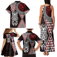 Red Aotearoa Niho Taniwha Family Matching Tank Maxi Dress and Hawaiian Shirt Maori Mythology Tooth - Taniko Motifs LT14 - Polynesian Pride