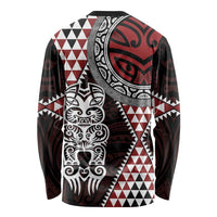 Red Aotearoa Niho Taniwha Long Sleeve Shirt Maori Mythology Tooth - Taniko Motifs