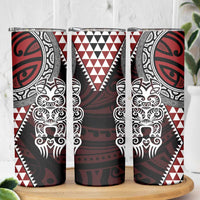 Red Aotearoa Niho Taniwha Skinny Tumbler Maori Mythology Tooth - Taniko Motifs LT14 - Polynesian Pride