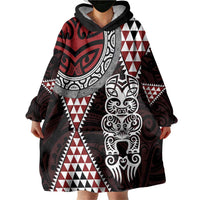 Red Aotearoa Niho Taniwha Wearable Blanket Hoodie Maori Mythology Tooth - Taniko Motifs LT14 - Polynesian Pride