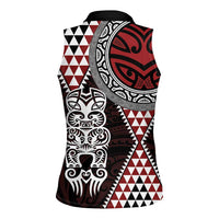 Red Aotearoa Niho Taniwha Women Sleeveless Polo Shirt Maori Mythology Tooth - Taniko Motifs LT14 - Polynesian Pride