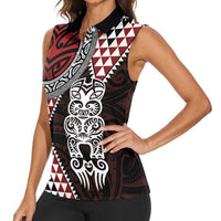Red Aotearoa Niho Taniwha Women Sleeveless Polo Shirt Maori Mythology Tooth - Taniko Motifs LT14 - Polynesian Pride