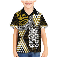 Yellow Aotearoa Niho Taniwha Family Matching Mermaid Dress and Hawaiian Shirt Maori Mythology Tooth - Taniko Motifs LT14 Son's Shirt Yellow - Polynesian Pride