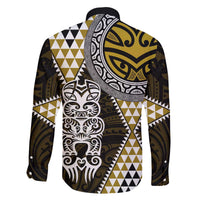 Yellow Aotearoa Niho Taniwha Family Matching Off The Shoulder Long Sleeve Dress and Hawaiian Shirt Maori Mythology Tooth - Taniko Motifs LT14 - Polynesian Pride