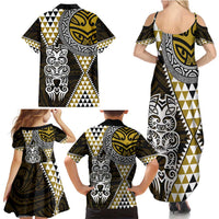 Yellow Aotearoa Niho Taniwha Family Matching Summer Maxi Dress and Hawaiian Shirt Maori Mythology Tooth - Taniko Motifs LT14 - Polynesian Pride