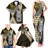 Yellow Aotearoa Niho Taniwha Family Matching Tank Maxi Dress and Hawaiian Shirt Maori Mythology Tooth - Taniko Motifs LT14 - Polynesian Pride