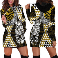 Yellow Aotearoa Niho Taniwha Hoodie Dress Maori Mythology Tooth - Taniko Motifs LT14 - Polynesian Pride