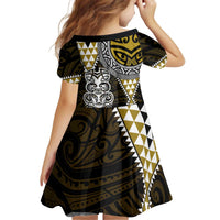 Yellow Aotearoa Niho Taniwha Kid Short Sleeve Dress Maori Mythology Tooth - Taniko Motifs