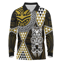 Yellow Aotearoa Niho Taniwha Long Sleeve Polo Shirt Maori Mythology Tooth - Taniko Motifs LT14 Yellow - Polynesian Pride