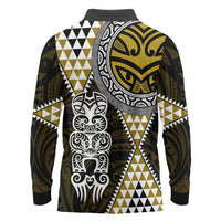 Yellow Aotearoa Niho Taniwha Long Sleeve Polo Shirt Maori Mythology Tooth - Taniko Motifs LT14 - Polynesian Pride