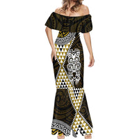 Yellow Aotearoa Niho Taniwha Mermaid Dress Maori Mythology Tooth - Taniko Motifs LT14 - Polynesian Pride