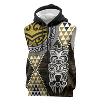 Yellow Aotearoa Niho Taniwha Sleeveless Zip Hoodie Maori Mythology Tooth - Taniko Motifs LT14 Yellow - Polynesian Pride