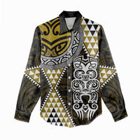 Yellow Aotearoa Niho Taniwha Women Casual Shirt Maori Mythology Tooth - Taniko Motifs LT14 - Polynesian Pride