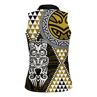 Yellow Aotearoa Niho Taniwha Women Sleeveless Polo Shirt Maori Mythology Tooth - Taniko Motifs LT14 - Polynesian Pride