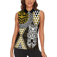 Yellow Aotearoa Niho Taniwha Women Sleeveless Polo Shirt Maori Mythology Tooth - Taniko Motifs LT14 - Polynesian Pride