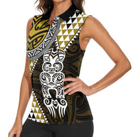 Yellow Aotearoa Niho Taniwha Women Sleeveless Polo Shirt Maori Mythology Tooth - Taniko Motifs LT14 - Polynesian Pride