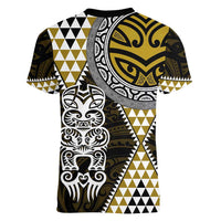 Yellow Aotearoa Niho Taniwha Women V-Neck T-Shirt Maori Mythology Tooth - Taniko Motifs LT14 - Polynesian Pride