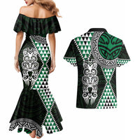 Green Aotearoa Niho Taniwha Couples Matching Mermaid Dress and Hawaiian Shirt Maori Mythology Tooth - Taniko Motifs LT14 - Polynesian Pride