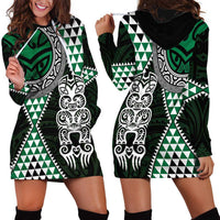 Green Aotearoa Niho Taniwha Hoodie Dress Maori Mythology Tooth - Taniko Motifs LT14 - Polynesian Pride