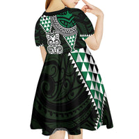 Green Aotearoa Niho Taniwha Kid Short Sleeve Dress Maori Mythology Tooth - Taniko Motifs LT14 - Polynesian Pride