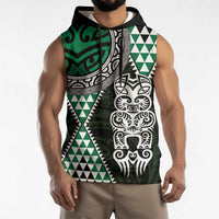 Green Aotearoa Niho Taniwha Sleeveless Hoodie Maori Mythology Tooth - Taniko Motifs LT14 - Polynesian Pride