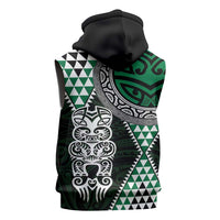 Green Aotearoa Niho Taniwha Sleeveless Zip Hoodie Maori Mythology Tooth - Taniko Motifs LT14 - Polynesian Pride